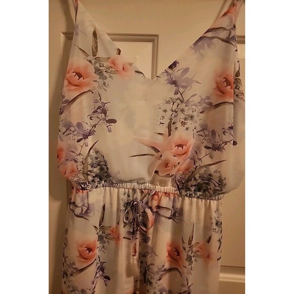 Guess Sundress Large White Floral Maxi Lined Side Slits Beachy Adjustable Straps - Picture 5 of 15